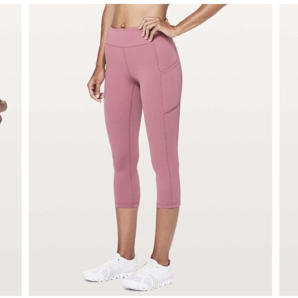 Lululemon Speed Up Crop Leggings 21" Moss Pink Side Pockets Running Women Size 8